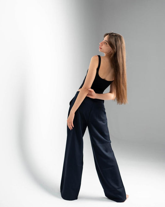 Straight-Leg Navy Pants
