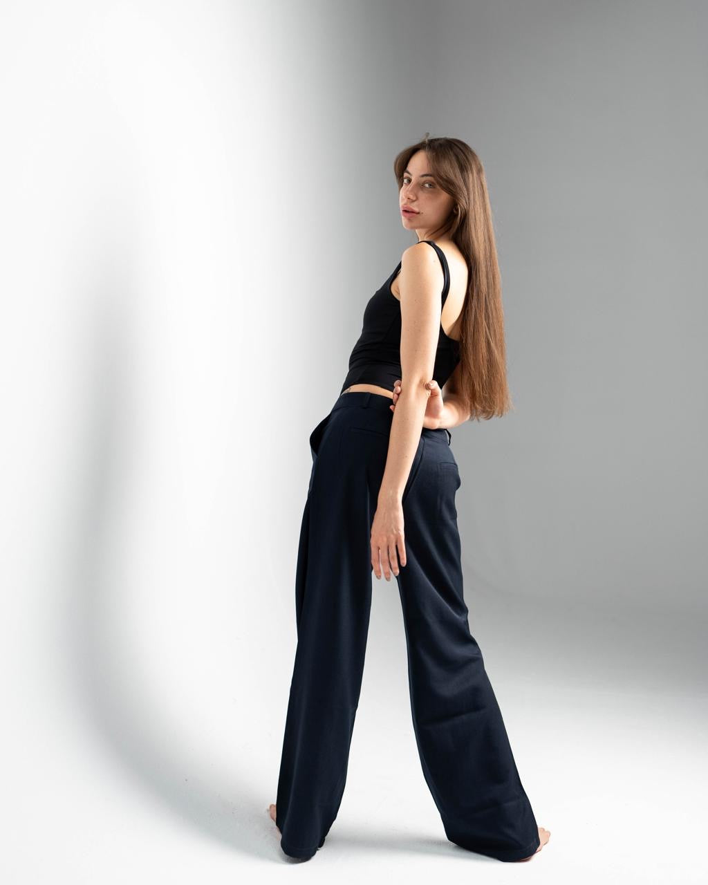 Straight-Leg Navy Pants